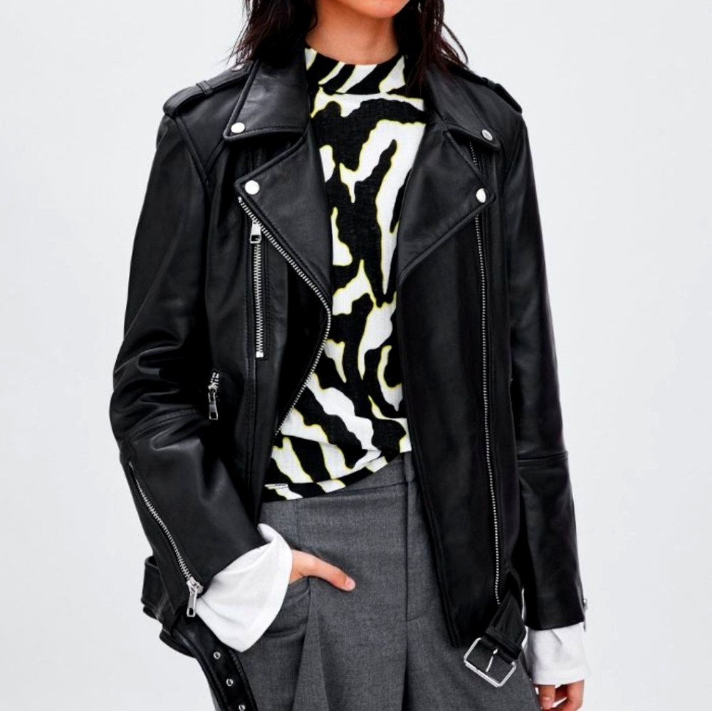 Zara trafaluc size large biker faux leather jacket